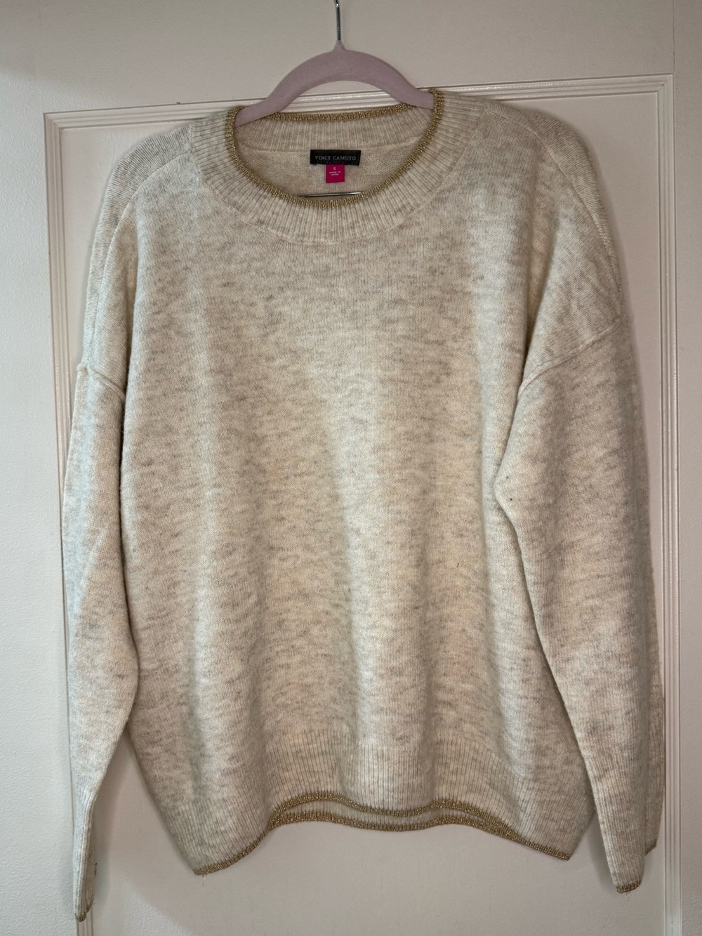 Vince Camuto Cream Knit Sweater with Gold Trim